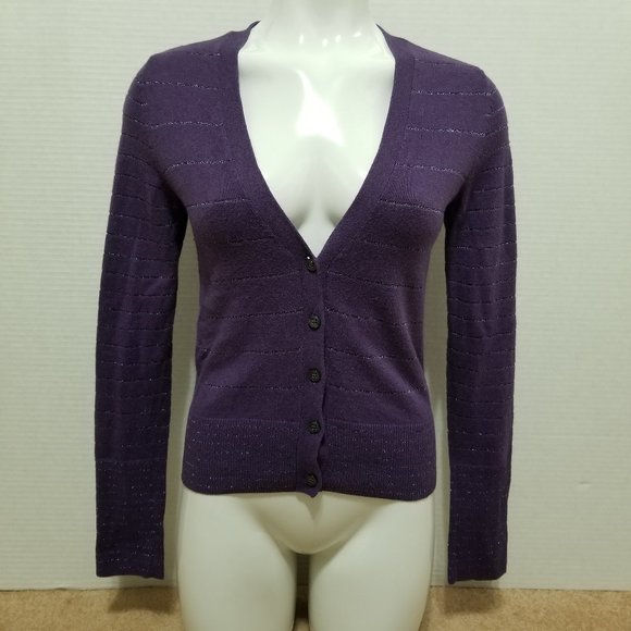 American Eagle cardigan Small metallic stripe knit button front sweater - Picture 1 of 12